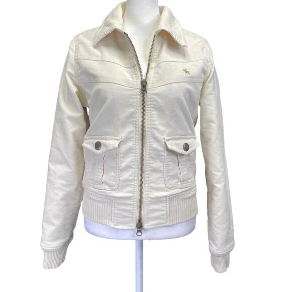 Abercrombie & Fitch Cream Corduroy Bomber Jacket Floral Quilted Womens S Winter - Picture 1 of 10
